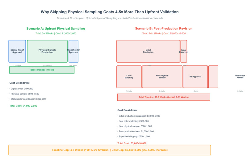 Cost and timeline comparison between upfront physical sampling and post-production revision
