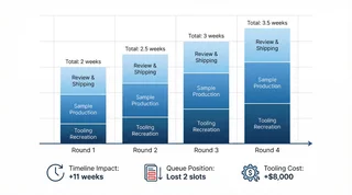 Cumulative effect of sample iterations showing increasing timeline impact across four rounds of revisions